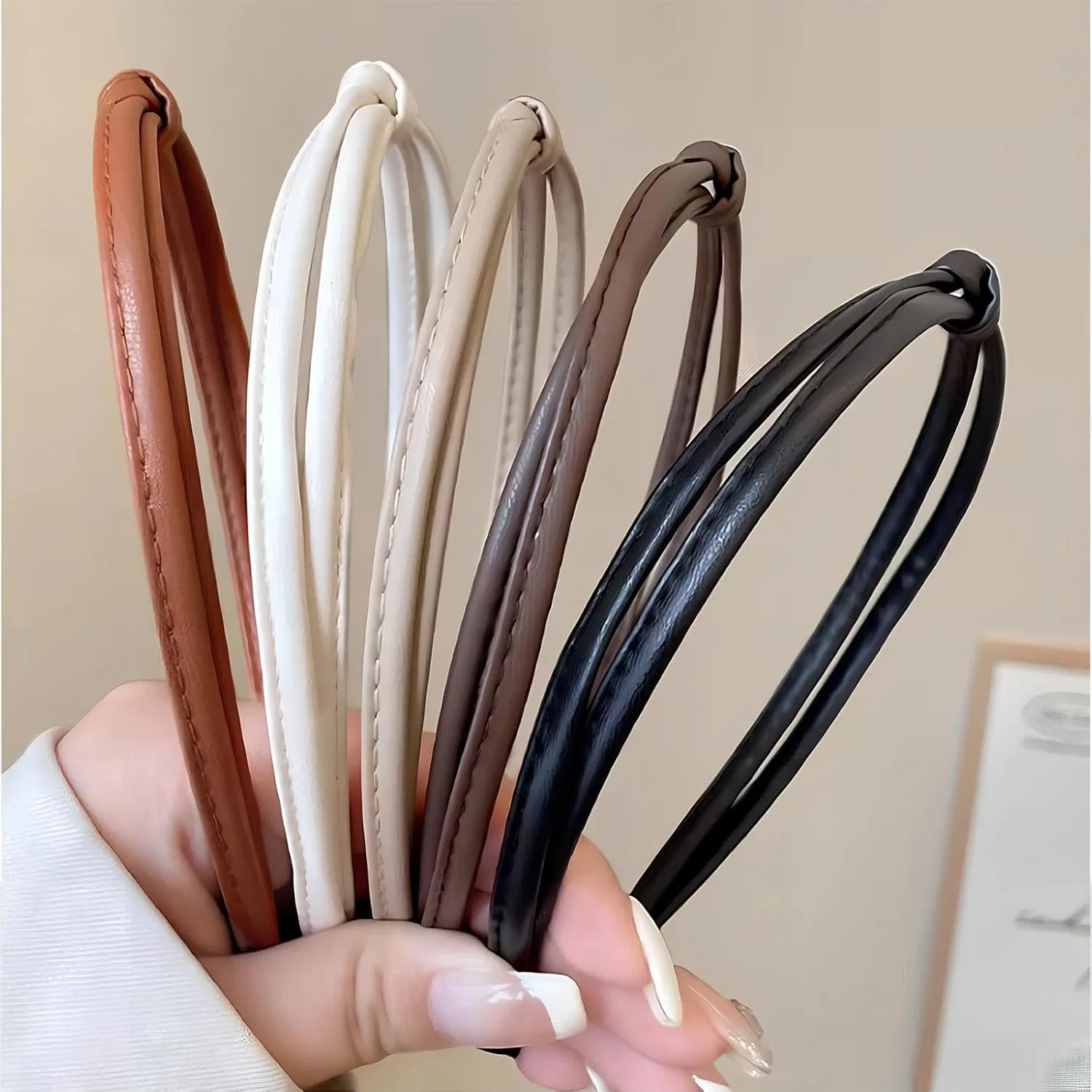 Набор из 5 женских тонких кожаных ободков для волос Zimoer — фото 4