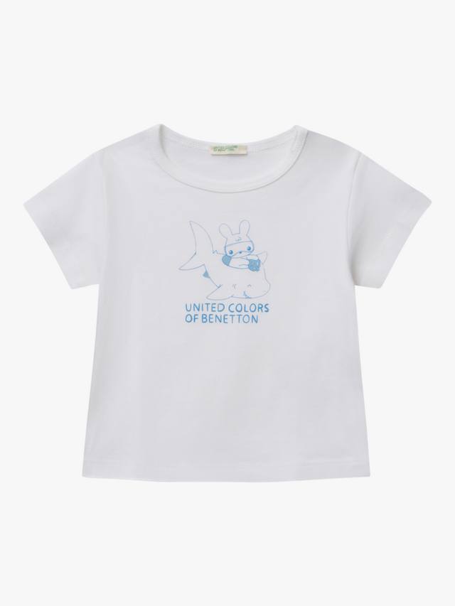 

Детский топ с коротким рукавом и логотипом из хлопка Benetton, Optical White