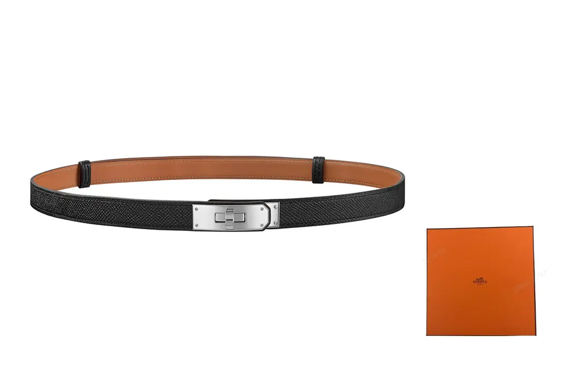 

HERMES Ремень из коровьей кожи, унисекс, черный, ширина 1,8 см