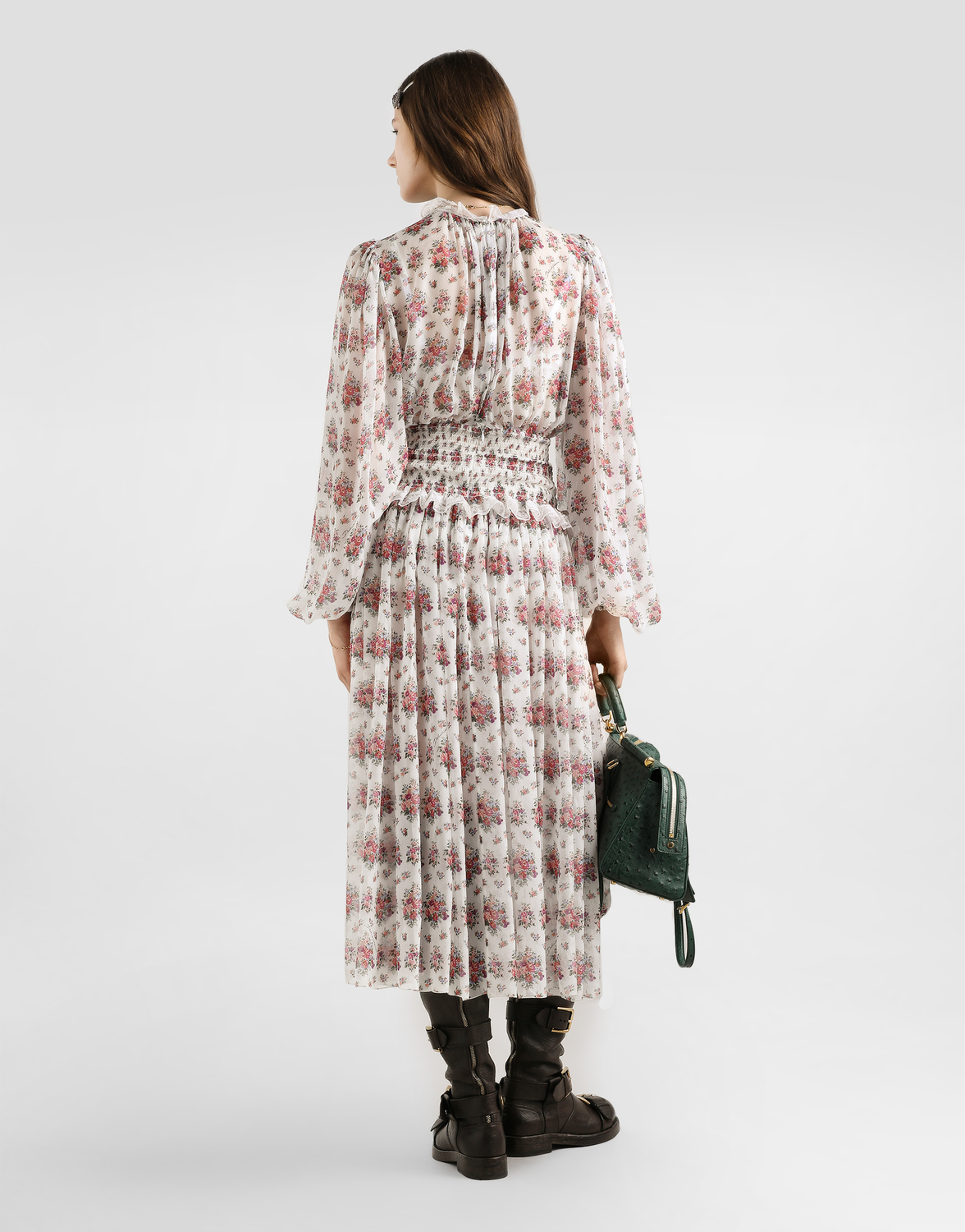 Длинное шифоновое платье с принтом из маленьких цветочных букетов DOLCE & GABBANA, мультиколор — фото 3