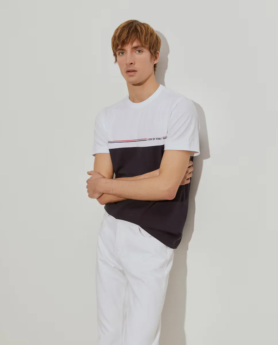 

Мужская футболка с короткими рукавами из хлопка темно-синего цвета Lion of Porches, темно-синий