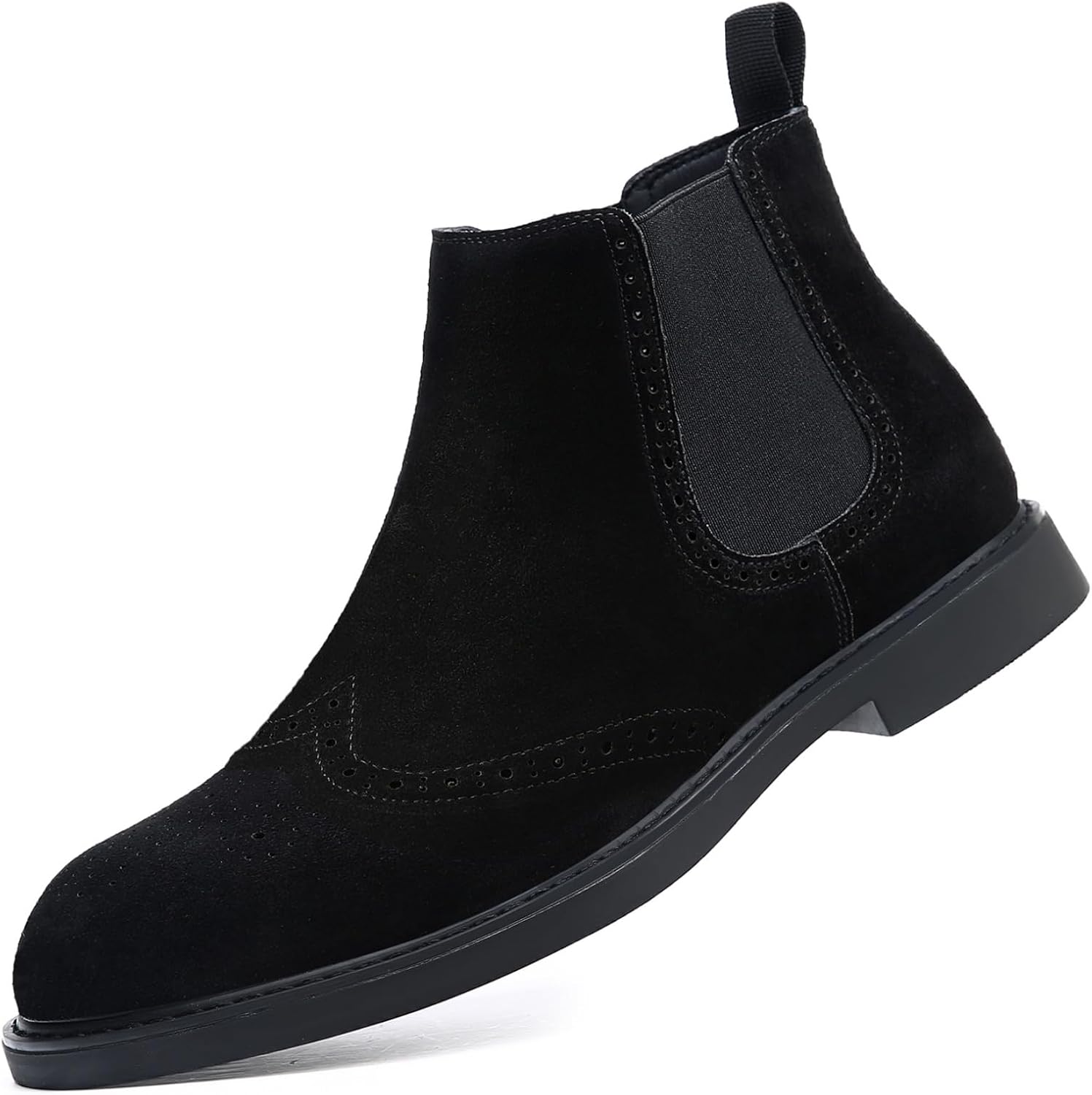 

Мужские настоящие замшевые ботинки Челси, комфортные броги с крылами на носке, на молнии, высокие ботинки до щиколотки, легкие Yrzhgdl, черный