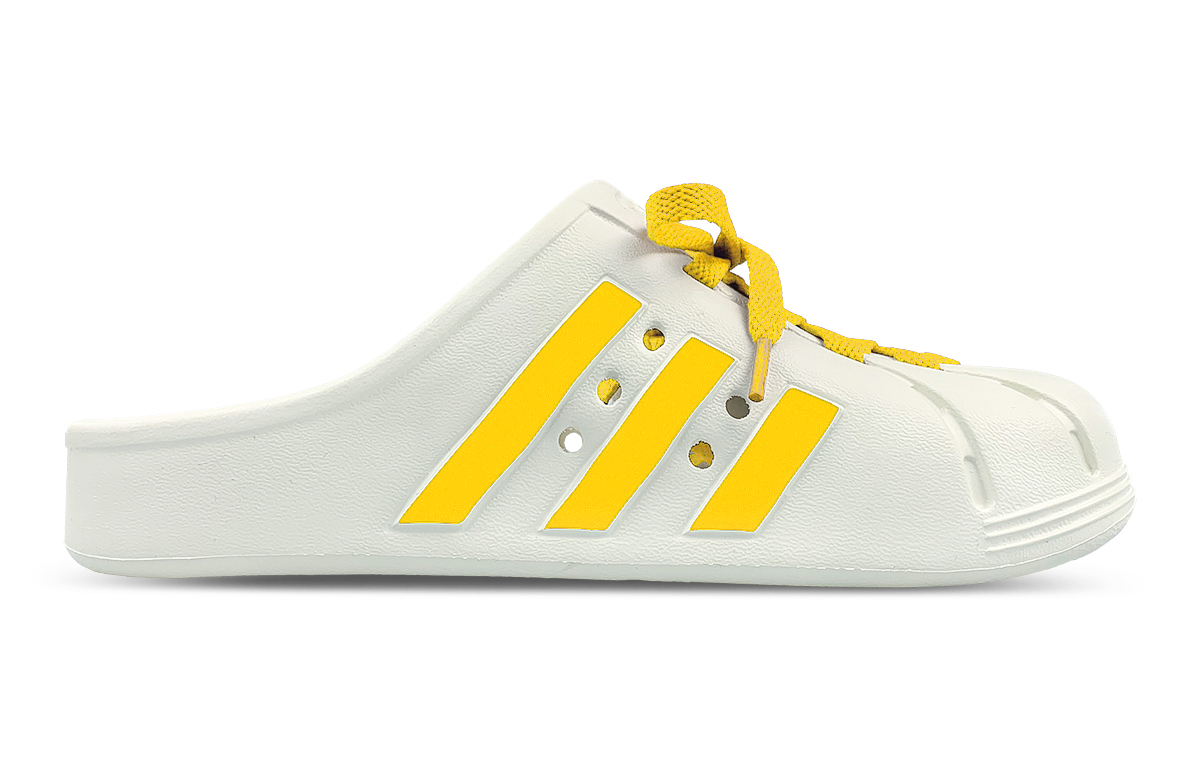 Adidas Адилетт закрытые нескользящие шлепанцы унисекс бело-желтые, цвет White Yellow — фото 2