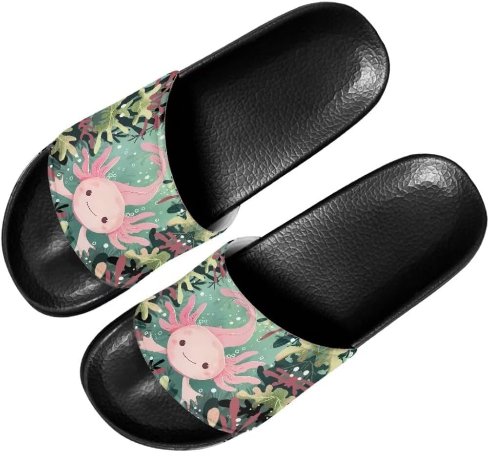 

Унисекс тапочки для душа Mumeson с открытым носком, нескользящие, плоские, домашние, для женщин и мужчин, размеры США 5-11, Axolotl-5