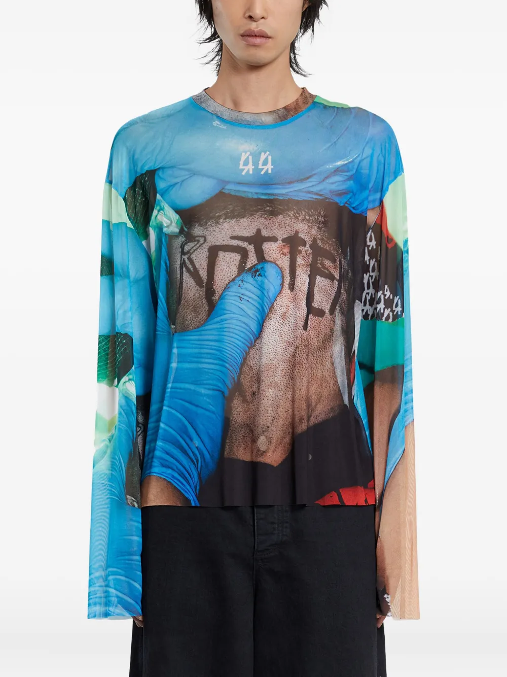 

Сетчатая футболка Tattoo с длинными рукавами 44 Label Group, синий