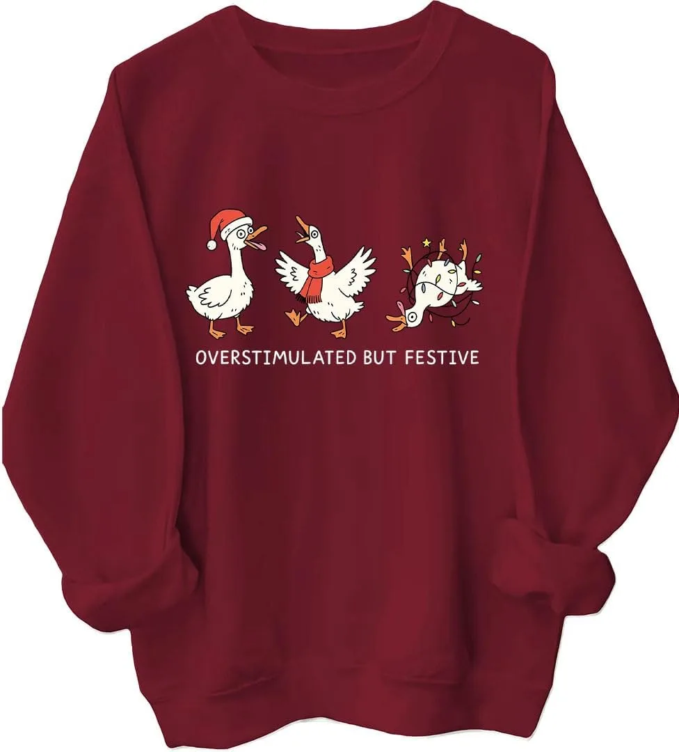 

Свитшот Overstimulated But Festive с гусями MQZUO