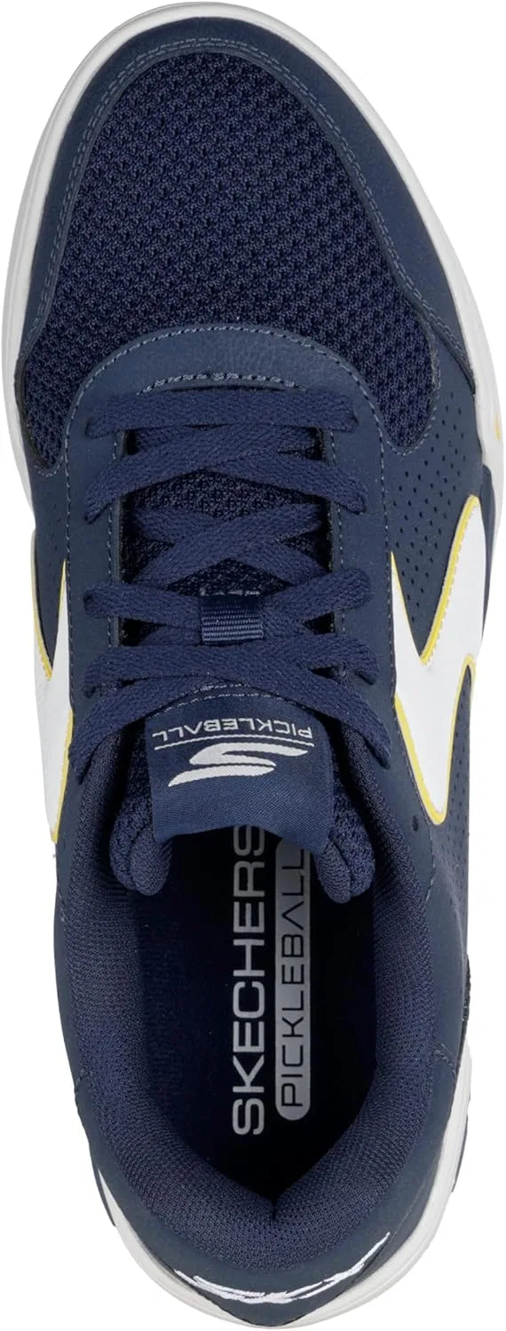 Мужские кроссовки Skechers Viper Court Classic, Navy Leather Synthetic Textile Yellow Trim — фото 3
