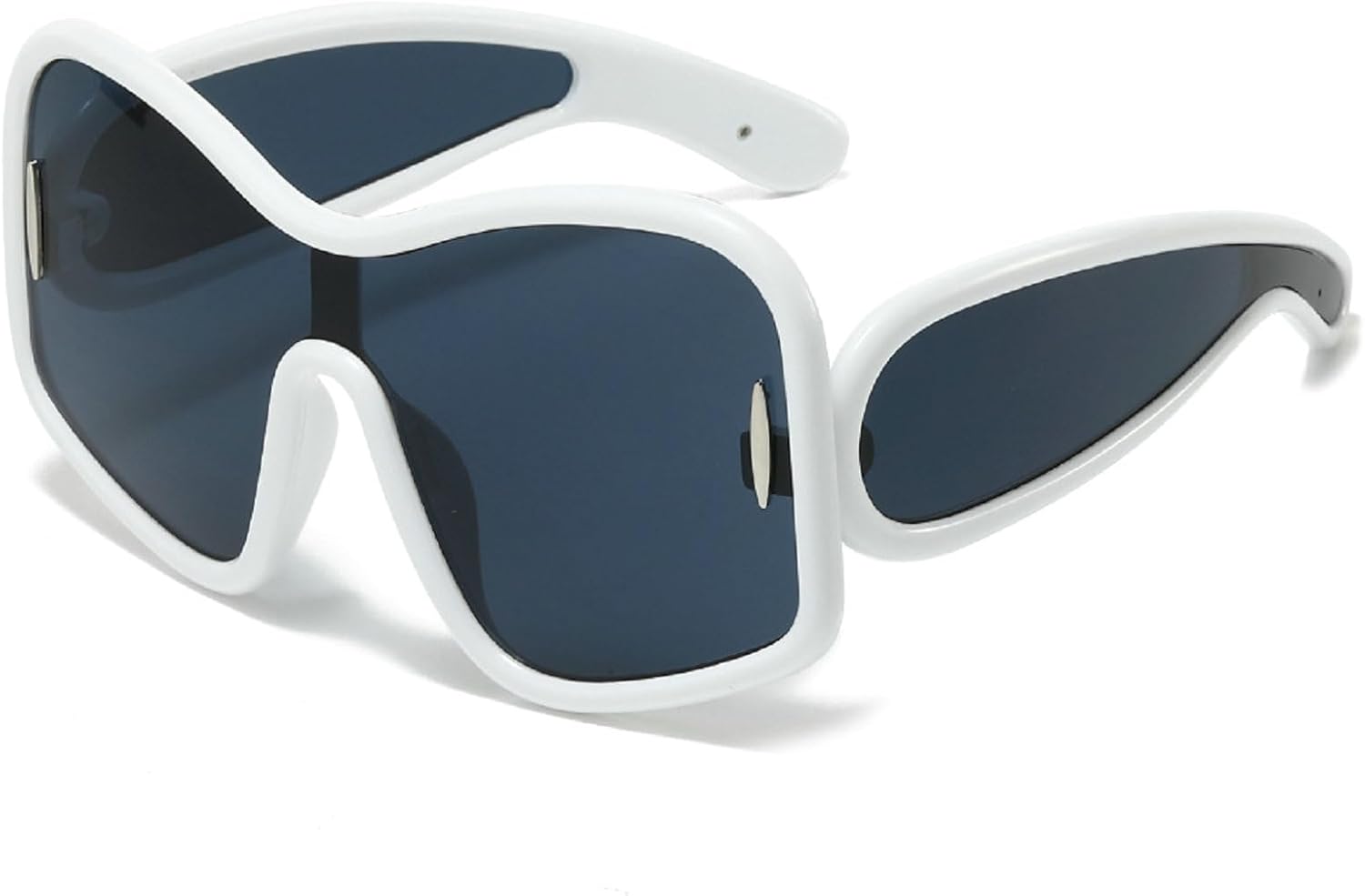 

Большие квадратные женские солнцезащитные очки класса люкс, модные цельные мужские очки для активного отдыха, спорта, вождения, с защитой от УФ-излучения UV400, ретро-заклепками, солнцезащитные очки N45 mincl, White