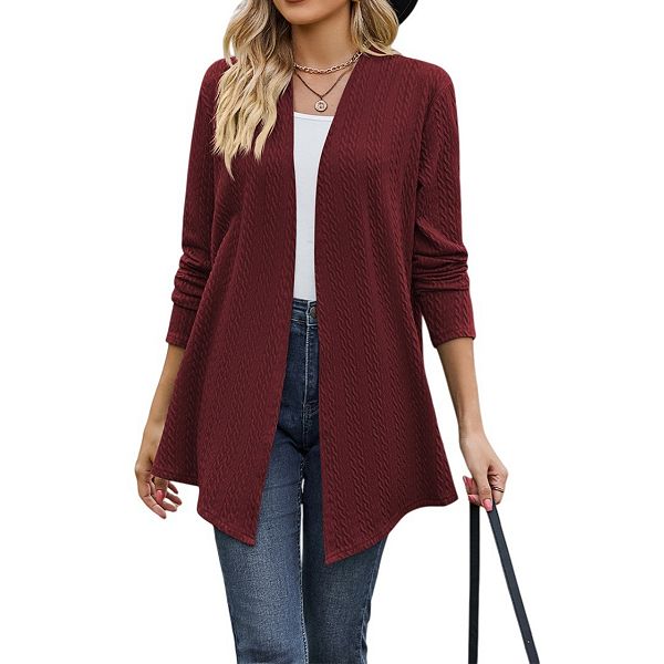 

Женский кардиган с открытой передней частью, длинным рукавом, легкий вязаный Yesfashion, Wine Red