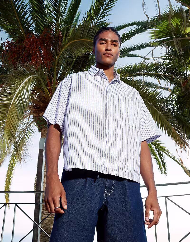 

ASOS DESIGN свободная рубашка свободного кроя в синюю и белую полоску