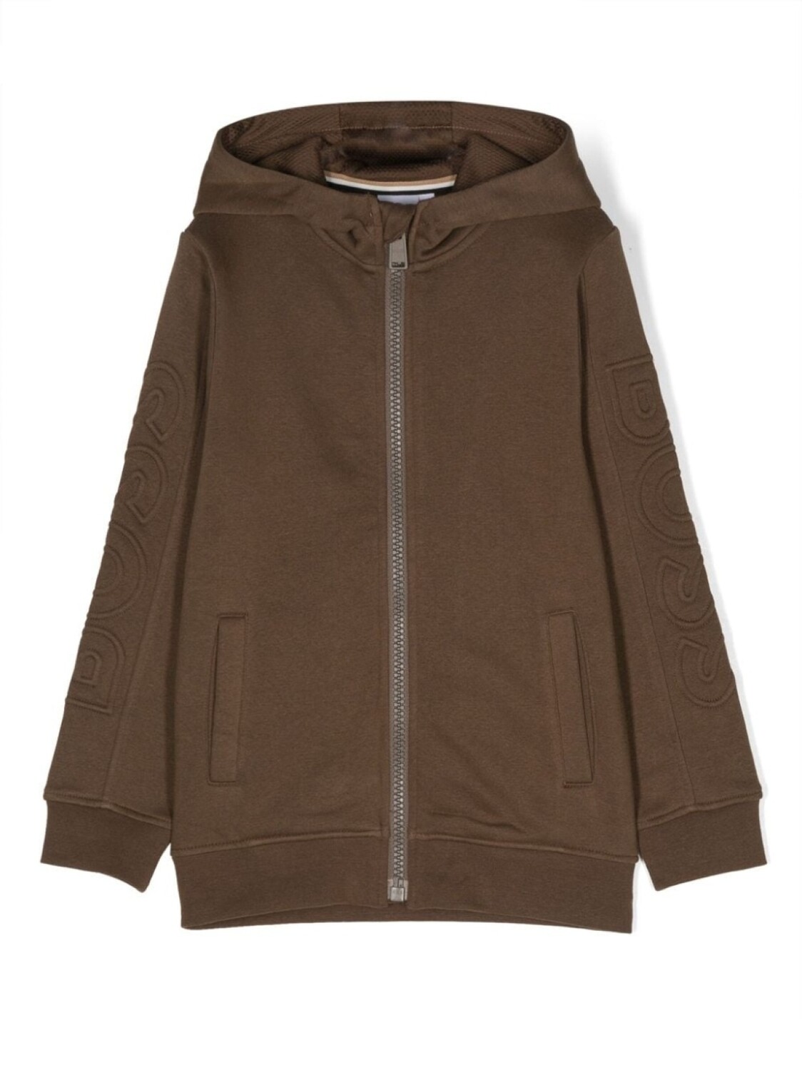 

BOSS Kidswear худи на молнии с тисненым логотипом, коричневый