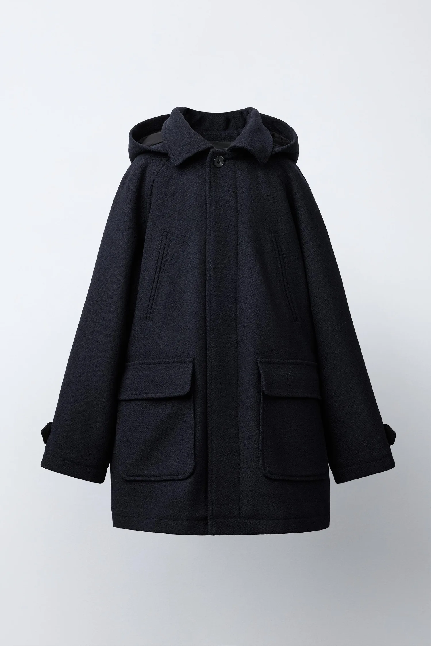 Пальто из шерстяной смеси с капюшоном Zara, темно-синий