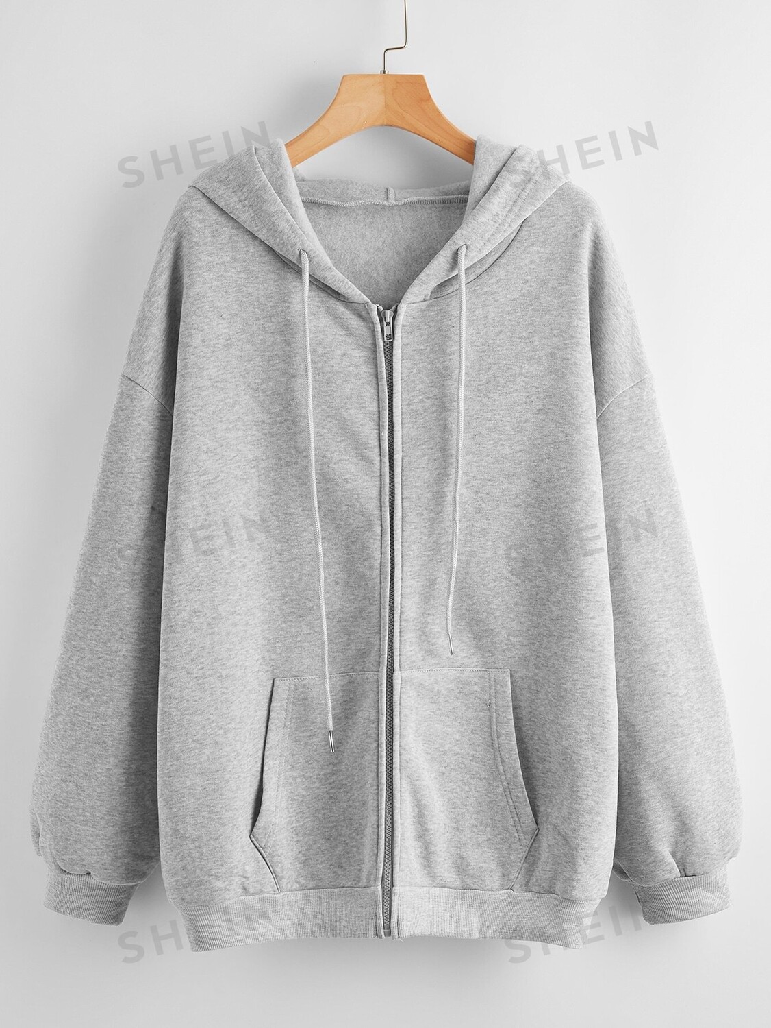 

EZwear Толстовка, однотонная, на молнии, на шнурке Shein, светло-серый