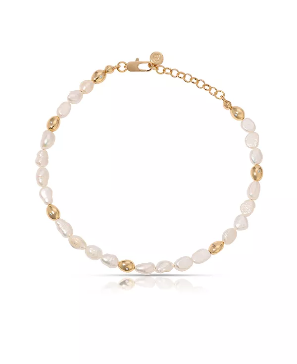 

Браслет на лодыжку с бусинами из полированной гальки пресноводного жемчуга Ettika, gold