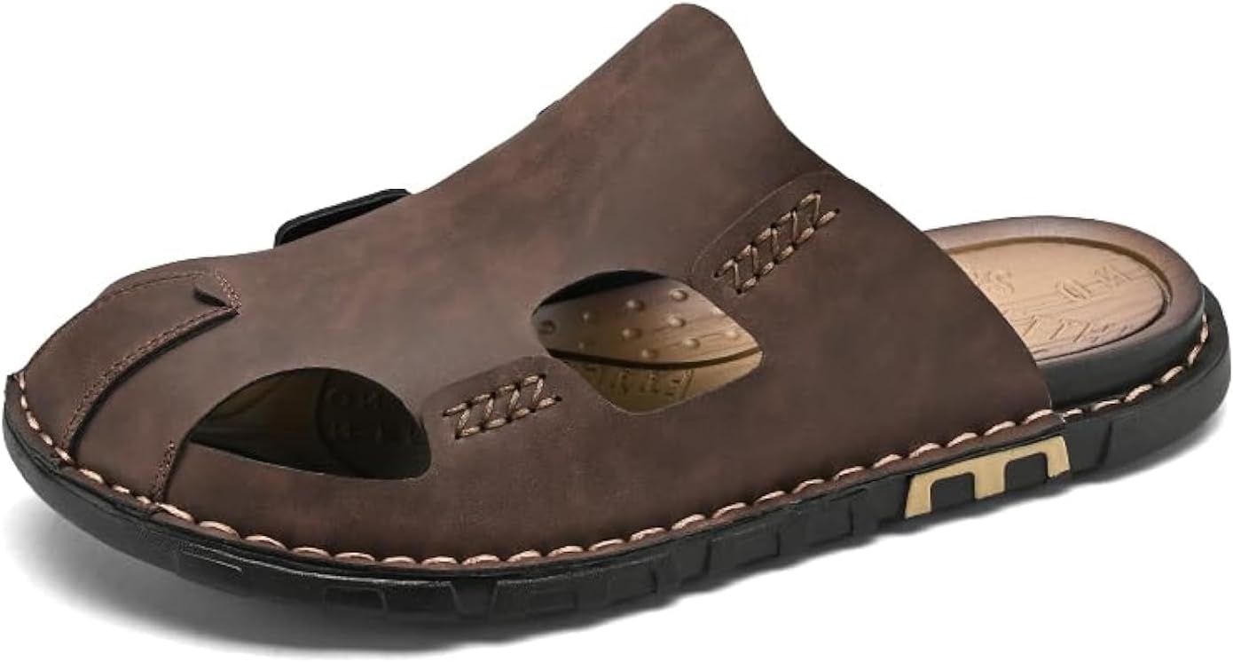 

Мужские сандалии для пляжа и улицы, повседневные, закрытые носки, водонепроницаемые спортивные ручной работы мягкие тапочки Gsohino, коричневый