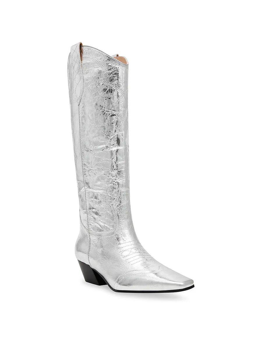 Сапоги женские Steve Madden кожаные на каблуке, серебряный — фото 2