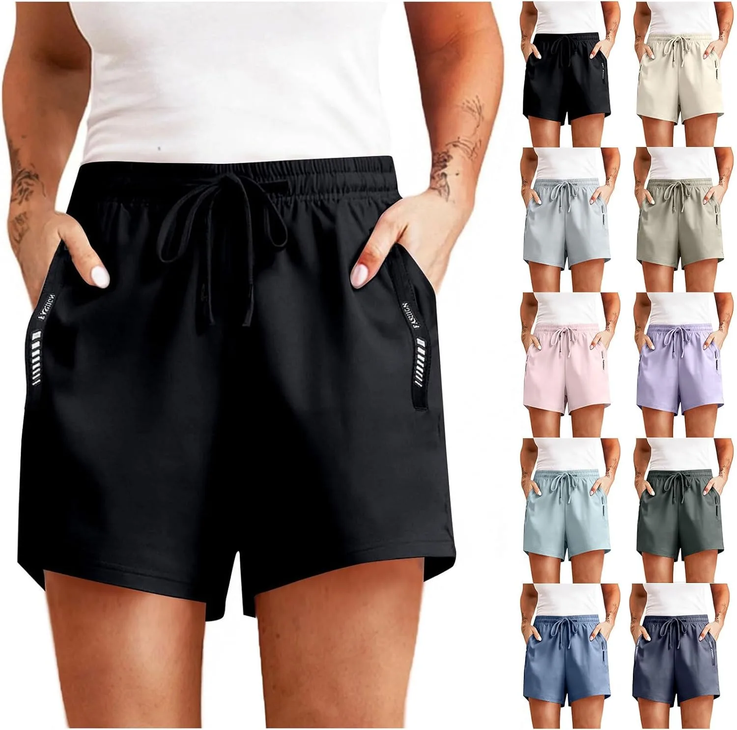 Летние шорты для женщин Athletic Lounge Pants быстросохнущие дышащие штаны с эластичным поясом-шнурком пляжные брюки Generic, светло-серый — фото 2