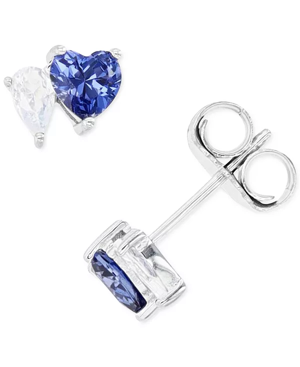 

Серьги-Гвоздики в форме сердца с синими и белыми кубическими цирконами из стерлингового серебра или 14-каратного золота поверх стерлингового серебра Macy'S, blue/silver