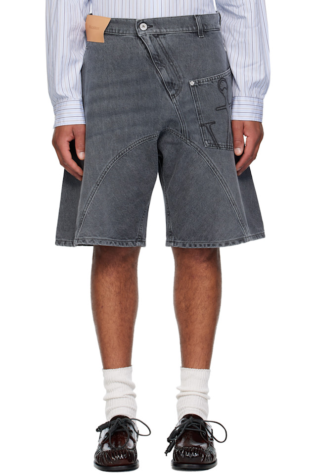 

Jw Anderson Серые джинсовые шорты рабочей формы с перекрученным плетением