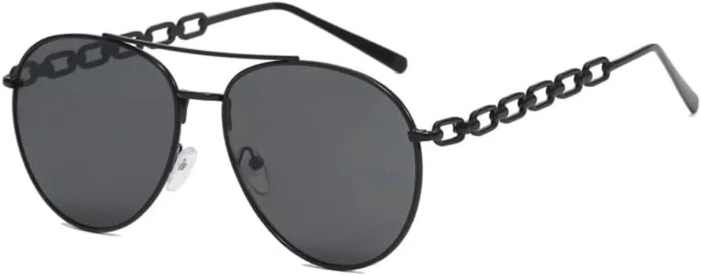 

Модные овальные металлические солнцезащитные очки для женщин, винтажные, трендовые, для мужчин, роскошные, с металлическими цепочками TVTBBVV, Black-black