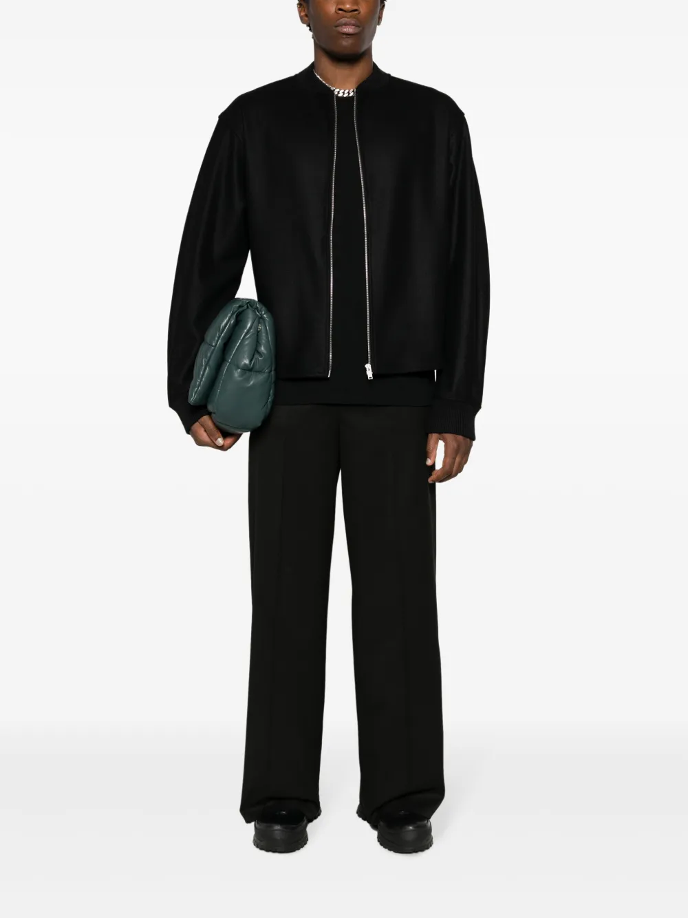 Шерстяной бомбер с воротником-стойкой JIL SANDER, черный — фото 2