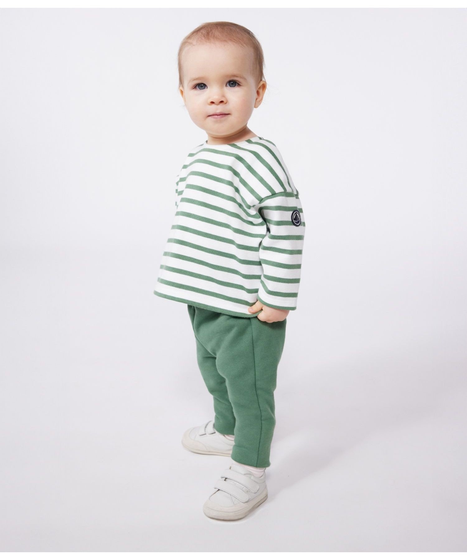 Пуловер мариньер PETIT BATEAU, Off-white/green