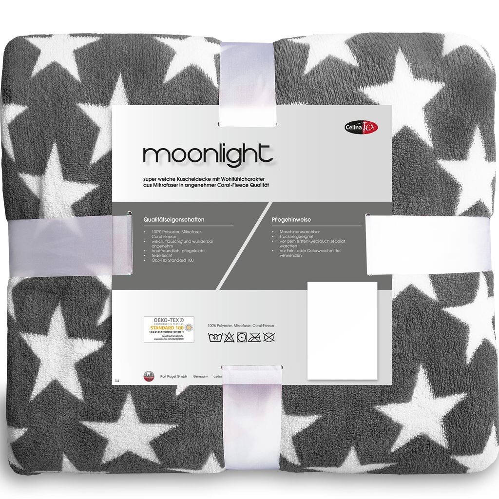 

Мягкий плед Moonlight 150х200 черный полиэстер микрофибра 210г/м² CelinaTex, серый