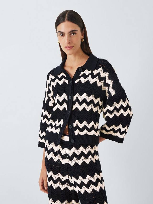 

Кардиган крючком с зигзагообразным рисунком John Lewis, цвет Black/Cream