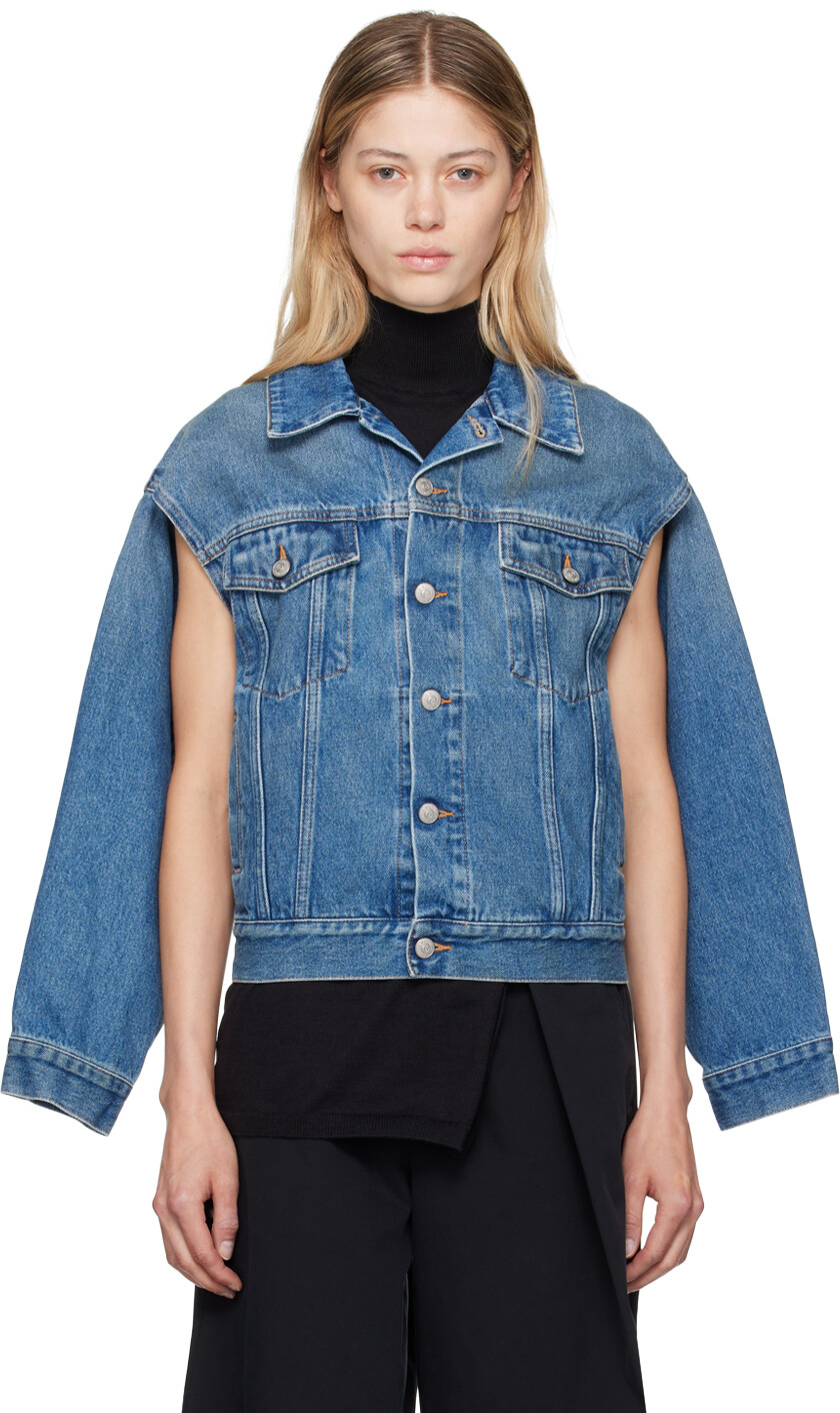 

Синяя джинсовая куртка с вырезом MM6 Maison Margiela