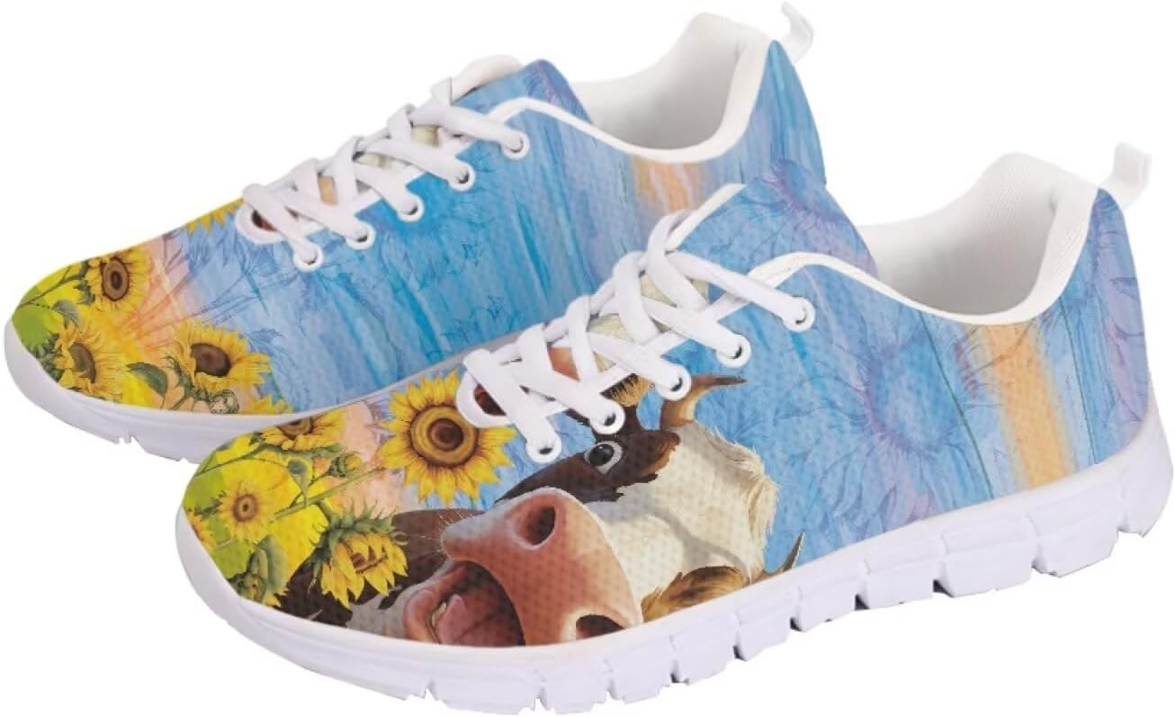 

Женские кроссовки для ходьбы, удобные, с шнуровкой, модные, мужские, противоскользящие, для тенниса, бега и спорта Getelinseng, Cow Sunflower