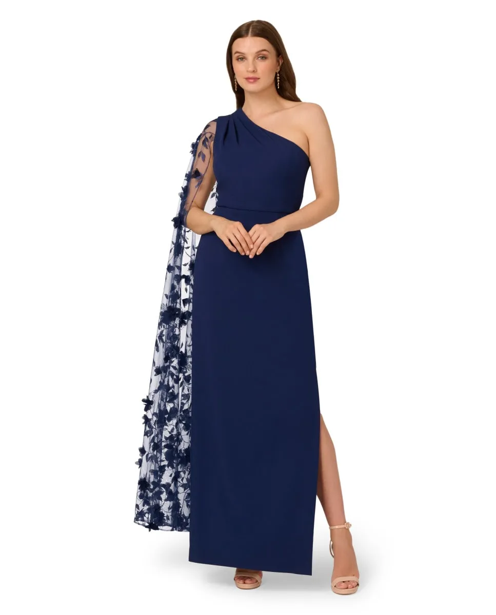 

Платье с асимметричным вырезом и цветочным каскадом Adrianna Papell, темно-синий