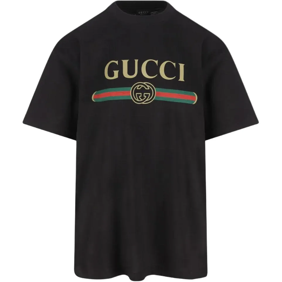 Футболка женская GUCCI с рукавом дроп-шелдер, современный крой, черный