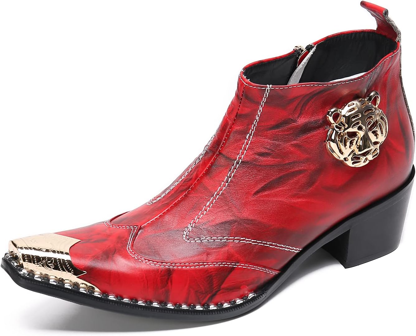 

Мужские ботинки челси Santimon, Классические ботинки из натуральной кожи, С острым носком и боковой молнией, Ковбойские сапоги в стиле вестерн для выпускного бала, свадьбы, вечеринки и повседневной носки, красный