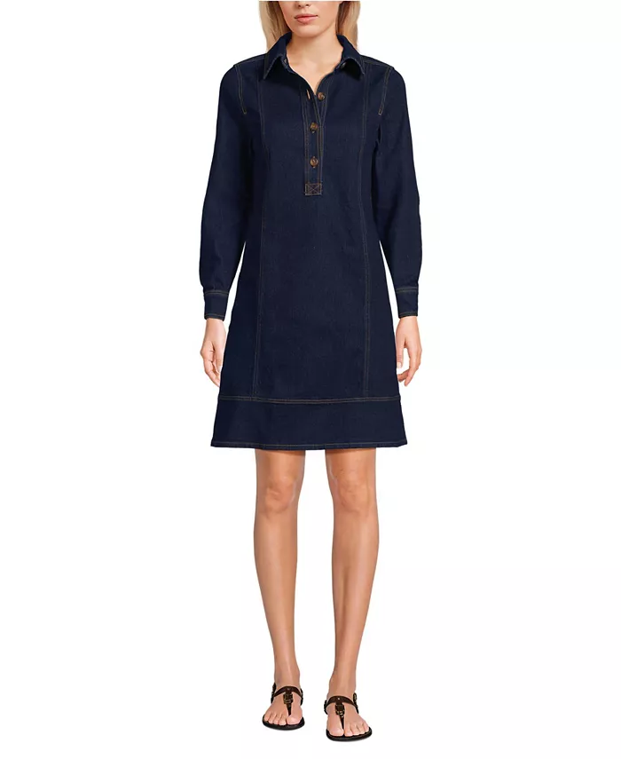 

Женское платье-рубашка с длинным рукавом из мягкого денима Lands' End, синий
