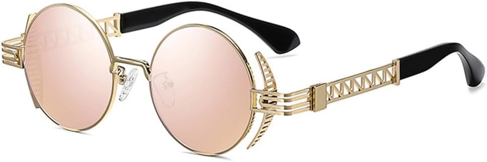 

Ретро круглые панк-солнцезащитные очки для женщин, модные, с прозрачными линзами, защита от УФ-излучения UV400, для мужчин, уникальные, с полой металлической оправой generic, Golden Pink Mirror