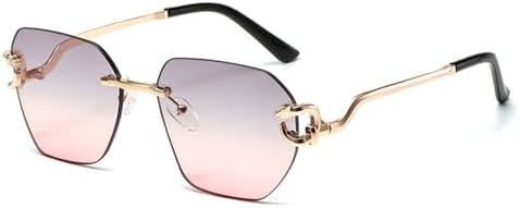 

Ретро-солнцезащитные очки с нестандартной безрамочной конструкцией, металлическими дужками с леопардовым принтом, персонализированные, модные, универсальные MTZJH, Grey Pink