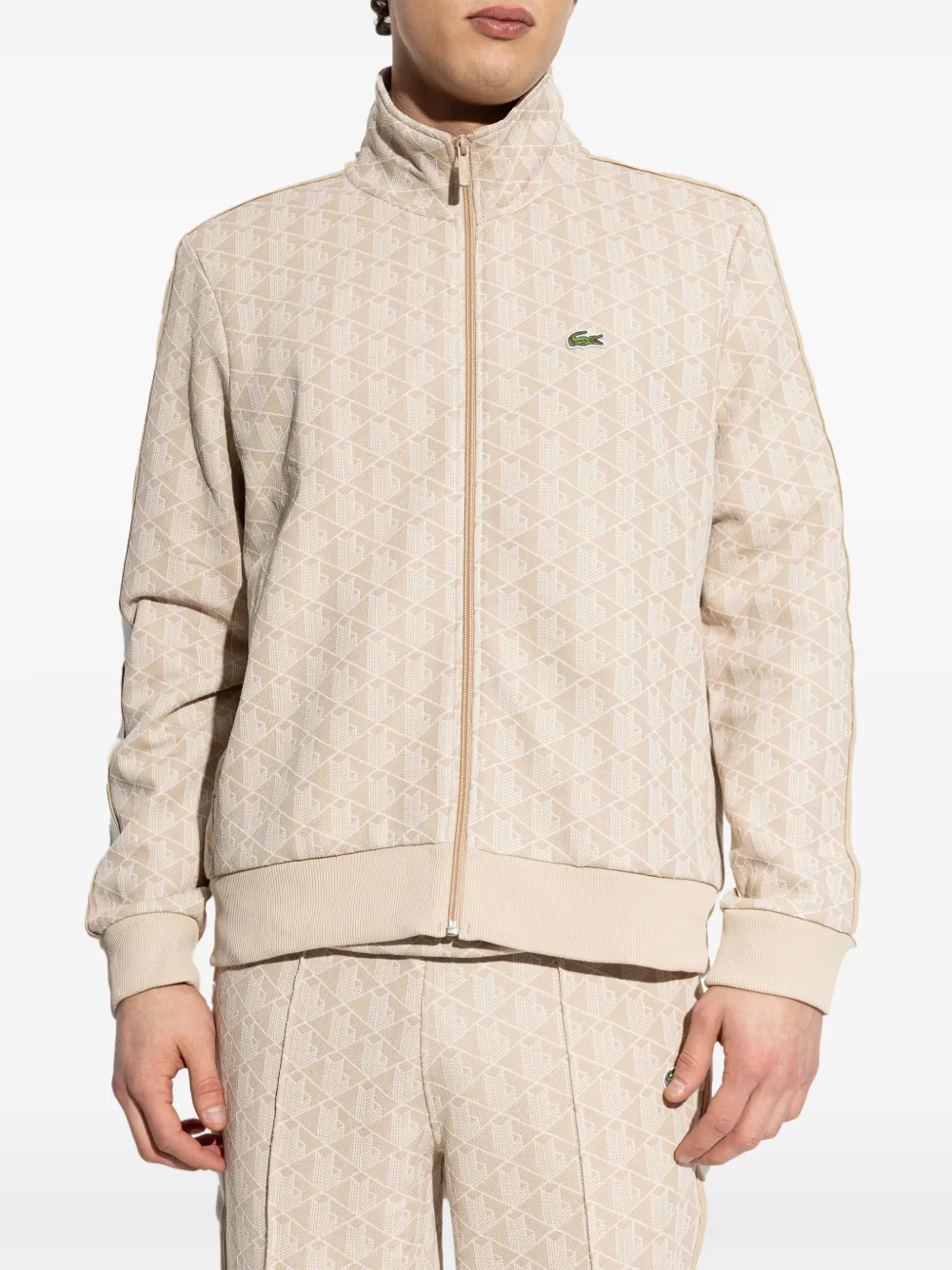 Узорчатый спортивный свитшот на молнии Lacoste, бежевый — фото 3
