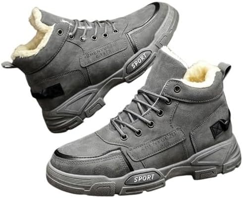 

Мужские зимние термо-сапоги с утеплителем и плюшевой флисовой подкладкой, с полосатым дизайном- шнуровка Minlaidian, серый