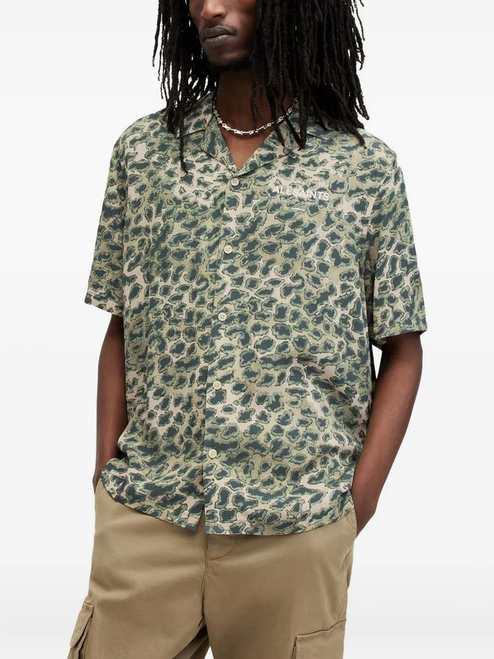 

Рубашка с леопардовым принтом Underground AllSaints, зеленый