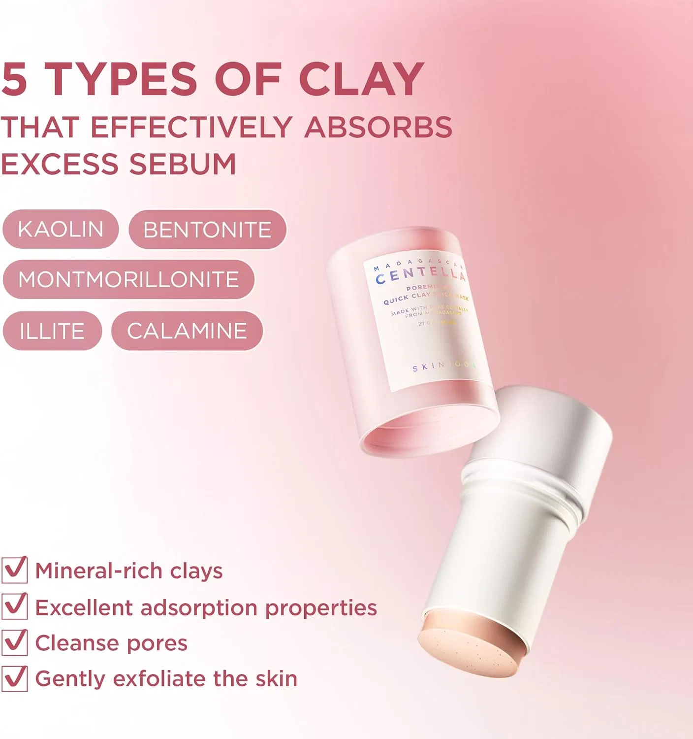 Маска для лица SKIN1004 — Стик для лица Madagascar Centella Poremizing Quick Clay Stick Mask, , глина, 27 г — фото 4
