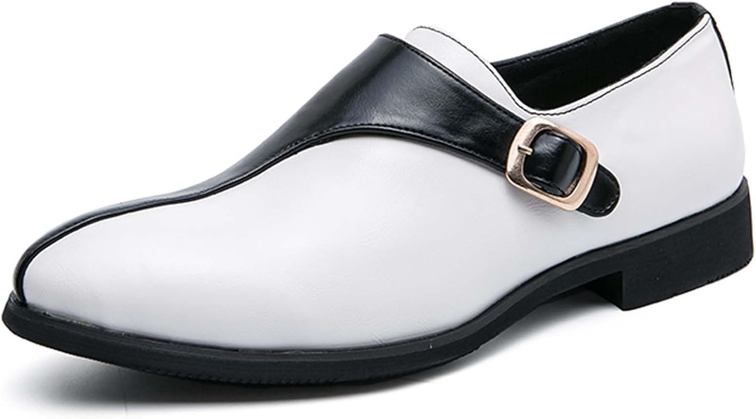 

Мужские классические туфли с острым носком для деловых образов, винтажные кожаные оксфорды, лоферы, повседневные и праздничные туфли, модный верх с комбинированной отделкой и пряжкой Generic, белый/черный