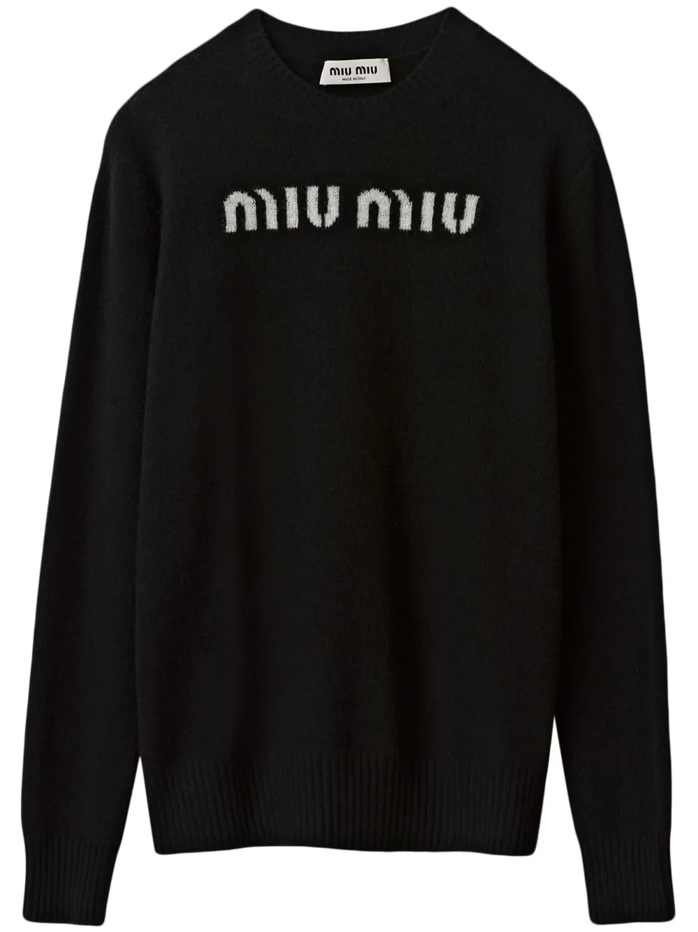 

Кашемировый джемпер с жаккардовым логотипом MIU MIU, черный
