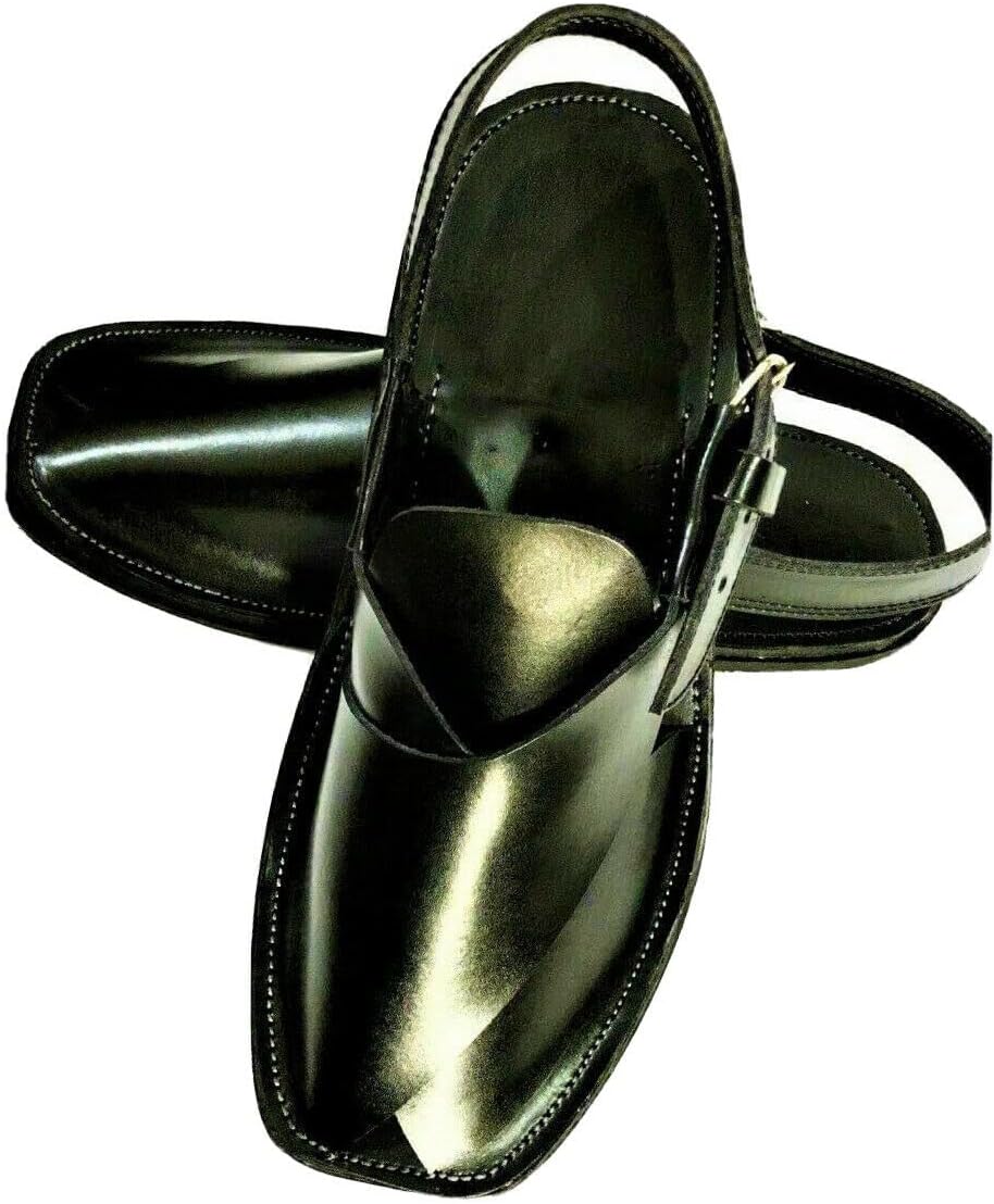 

Мужские пешаури ультратонкие кожаные сандалии/шлепанцы ручной работы Generic, черный