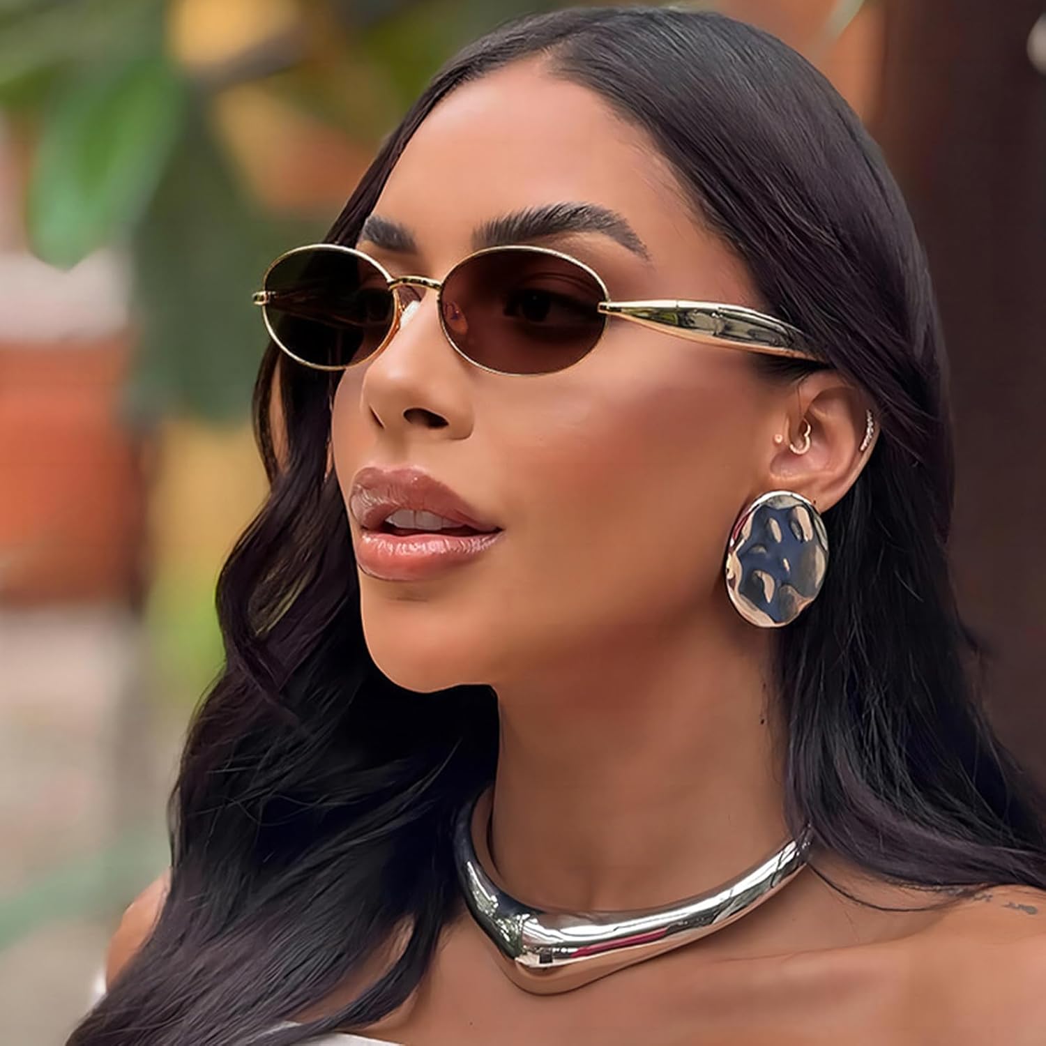 

Стильные солнцезащитные очки-авиаторы большого размера для женщин, модные 2025 года, в металлической оправе, с защитой от УФ-излучения Chicid, A03 Gold Frame/Brown Lens