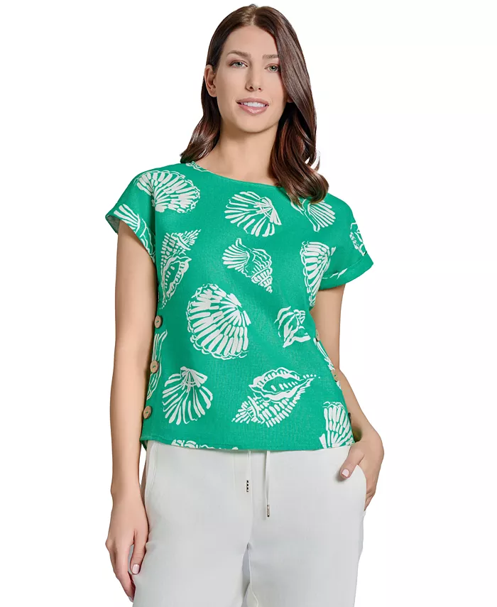 

Блузка с принтом и боковыми пуговицами Petite Printed Side-Button Jones New York, зеленый