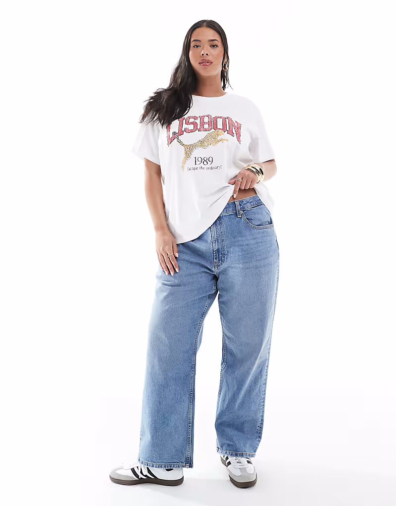 

Джинсы прямого кроя ASOS DESIGN Curve до щиколотки в средне-синем цвете - MBLUE ASOS Curve
