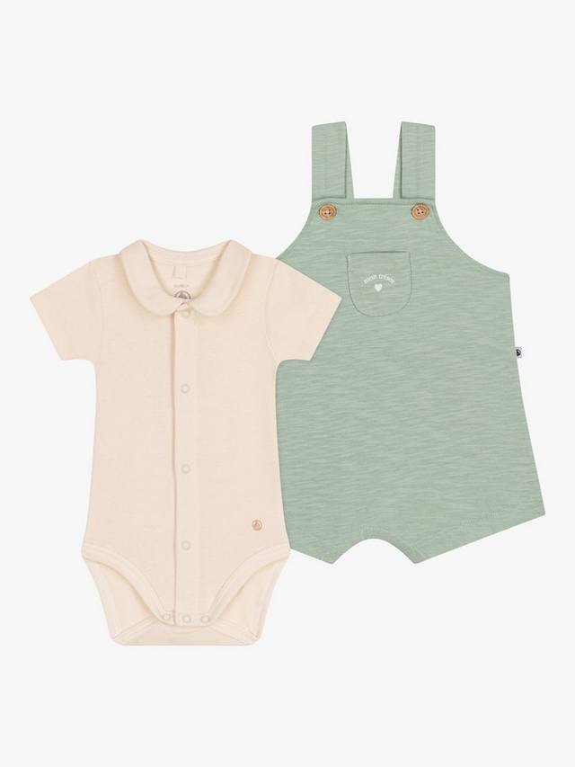 

Комплект детского трикотажного боди и комбинезона Petit Bateau, цвет Herbier