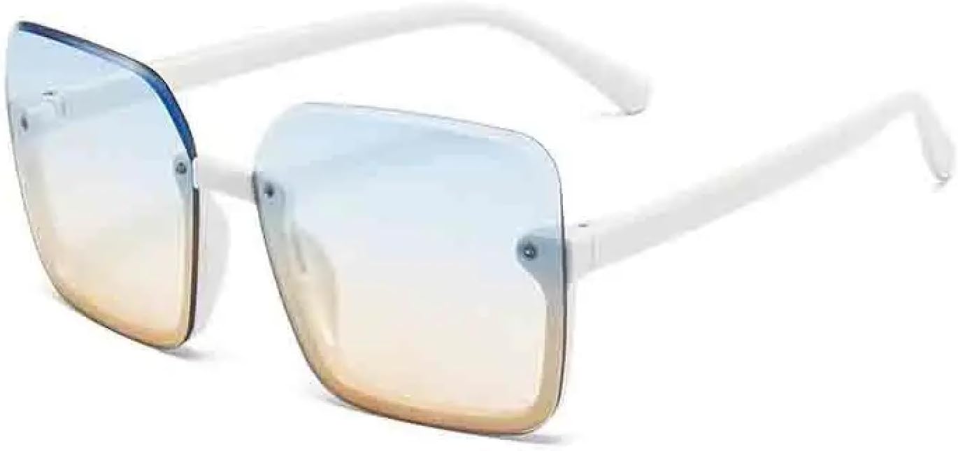 

Модные винтажные солнцезащитные очки без оправы, большие оправы, унисекс, роскошные очки для мужчин, для активного отдыха и вождения, защита от УФ-излучения UV400 TKKTLLT, White Blue Tea