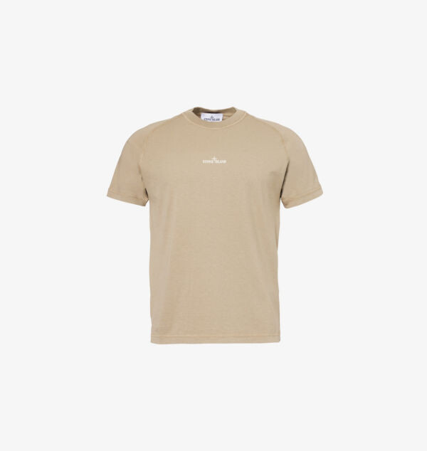 

Футболка из хлопкового джерси с короткими рукавами и выцветшим логотипом Stone Island, цвет desert