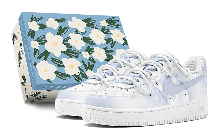 

Кроссовки Nike Air Force 1 Skateboarding Shoes Women's Low-top White, голубой, Синий, Кроссовки Nike Air Force 1 Skateboarding Shoes Women's Low-top White, голубой
